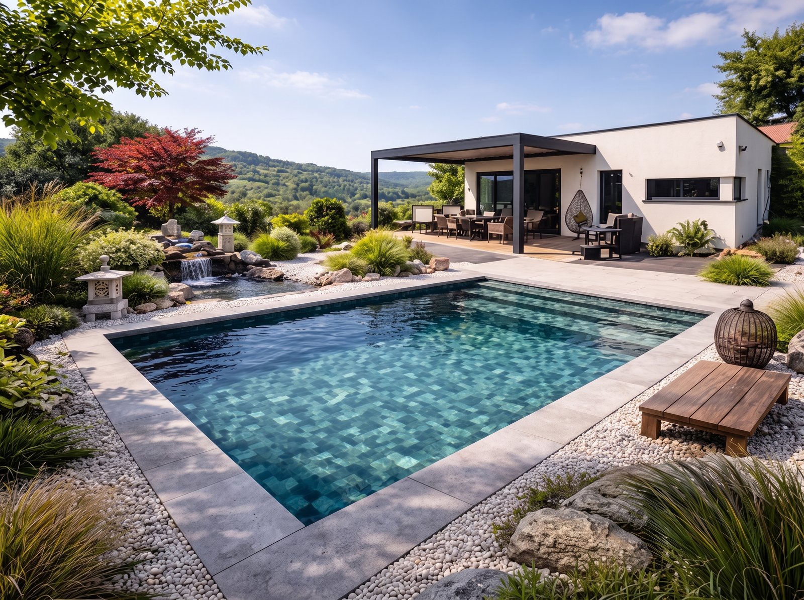 Create_pool_in_4K_2K_202607130146 Kit piscine Luxe bloc polystyrène 7 x 3 x 1.50 m : avec liner pierre de bali – Image 1