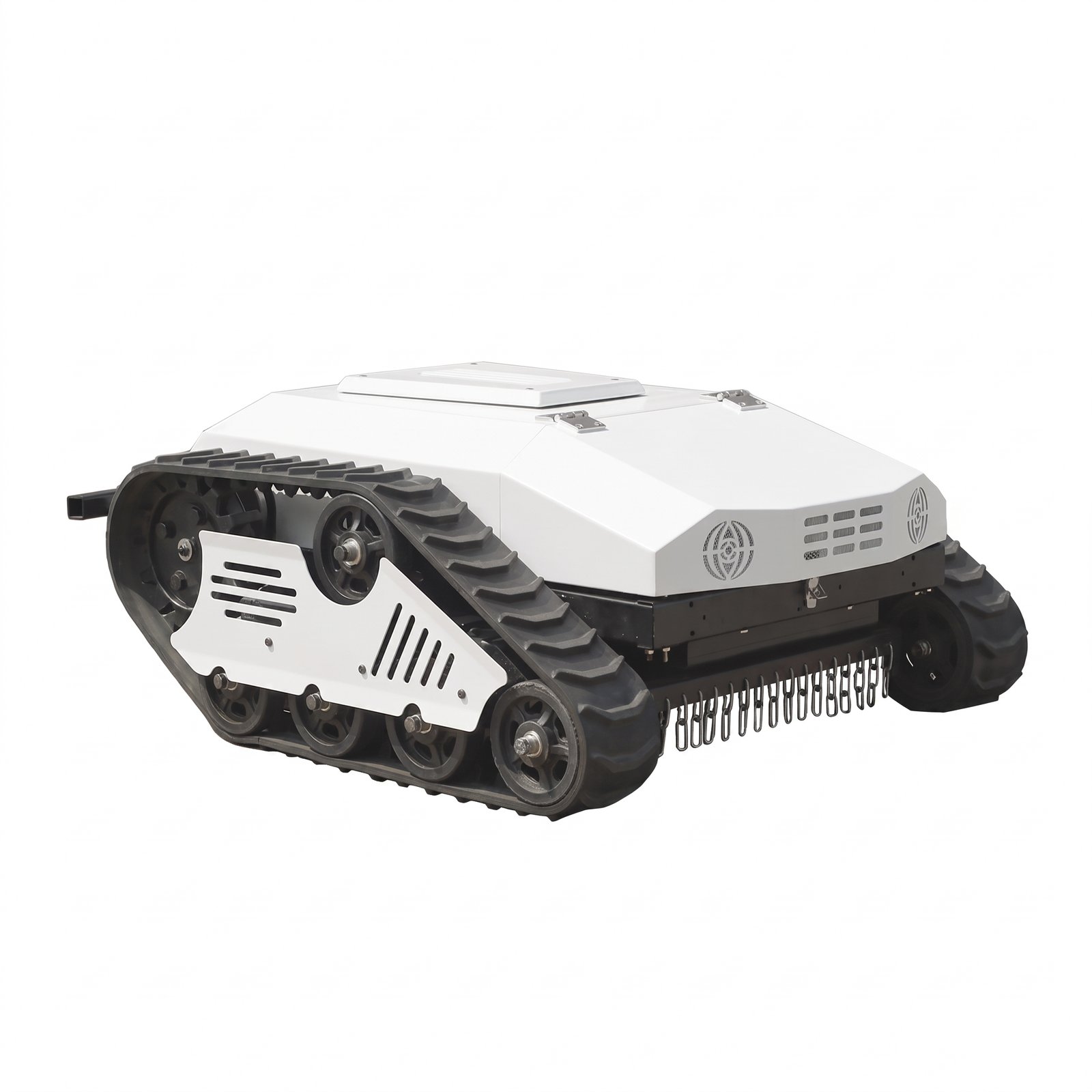 Mower_4k_image_white_background_202607160011 Robot tondeuse intelligent télécommandé pour vergers, champs et pentes – Tondeuse compacte alimentée par batterie lithium-ion – Image 1