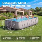 Kit de piscine rectangulaire à structure métallique (20 pi x 11 pi x 47 po) avec pompe à filtre à sable et échelle amovible – Grande piscine pour jardin (gris) – Image 5