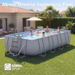 Kit de piscine rectangulaire à structure métallique (20 pi x 11 pi x 47 po) avec pompe à filtre à sable et échelle amovible – Grande piscine pour jardin (gris) – Image 4