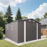 Abri de jardin en métal SUSUA (10 x 12 pi) – Abri de rangement extérieur avec double porte et deux fenêtres, étanche, pour jardin, terrasse ou pelouse