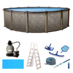 Ensemble de piscine hors terre ronde Blue Wave Riviera (diamètre de 54 po) avec paroi en métal et margelles supérieures de 8 po