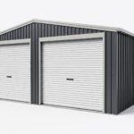 Garage double 637x513cm en acier galvanisé gris anthracite avec portes enroulables